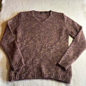 ROE Purple Multi Speckled Knit V Neck Long Sleeve Sweaterโ Women's Size L